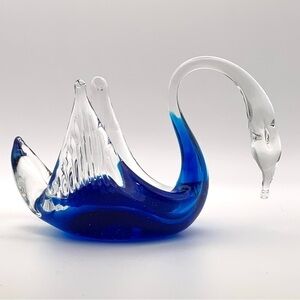 Swan Vecchia Murano? Blue Glass Trinket Dish VTG